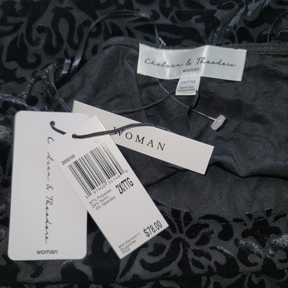 Chelsea & Theodore Velvet Burnout Top Black‎ Loose 2X Whimsigoth Witchy Goth Y2K - Picture 10 of 10